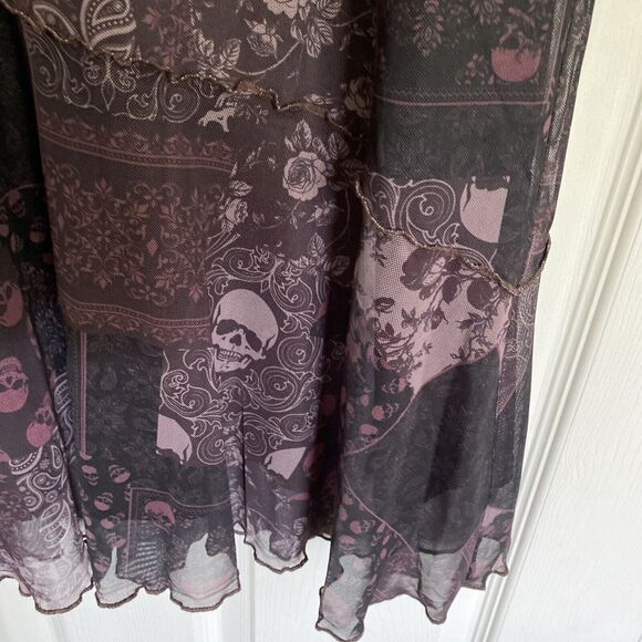 NWT Social Collision Skull Paisley Patchwork Maxi Skirt Halloween LARGE - Picture 3 of 7